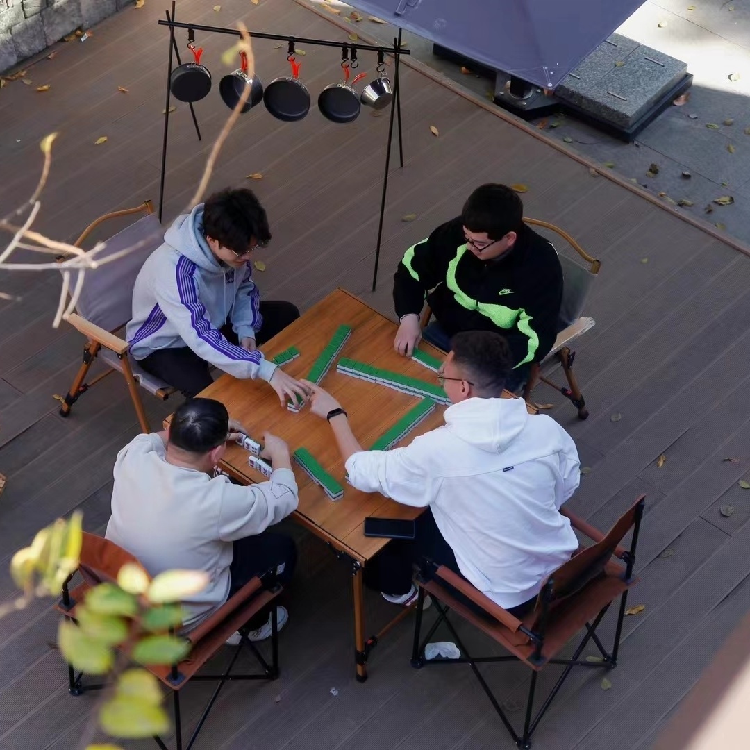 ENJOY 2024 New Design Aluminium Alloy Square Folding Camping Table Lightweight Mahjong Table Wood