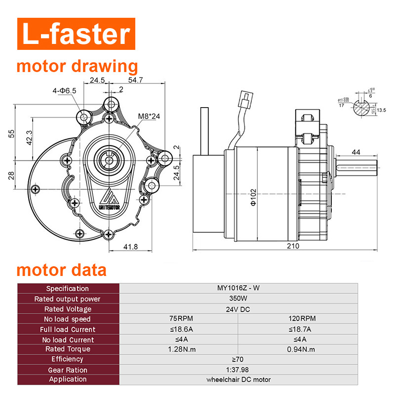 10 Inch Tractor wheels 24V 700W Agricultural Tool Cart Lawn Mower Electric Brushed Gear Motor Kit with E-brake Lever