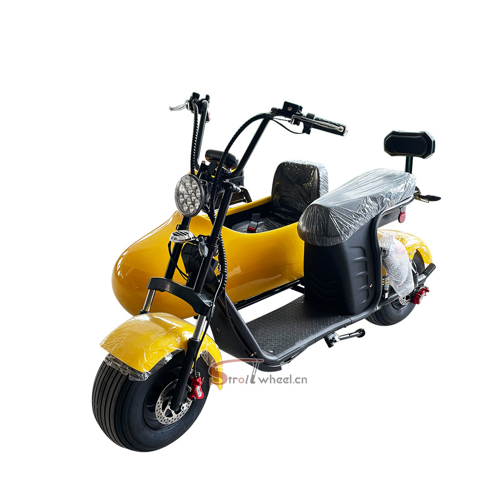 Hot sale 1000W 60V 20AH battery 3 wheel electric chopper electric scooter with side car fat tire three wheel citycoco