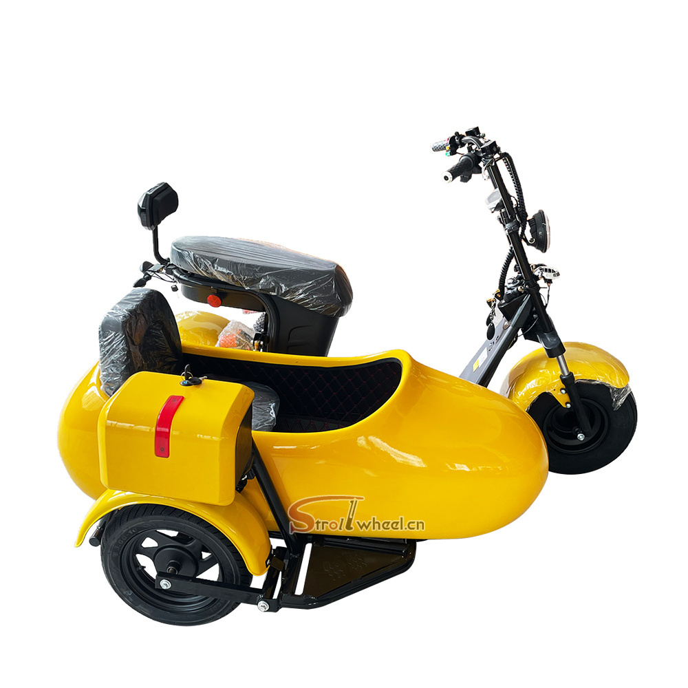 Hot sale 1000W 60V 20AH battery 3 wheel electric chopper electric scooter with side car fat tire three wheel citycoco