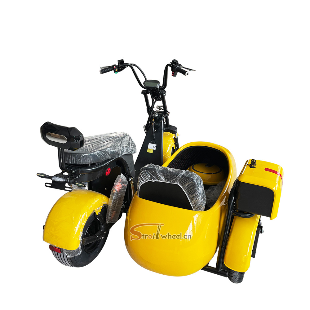 Hot sale 1000W 60V 20AH battery 3 wheel electric chopper electric scooter with side car fat tire three wheel citycoco