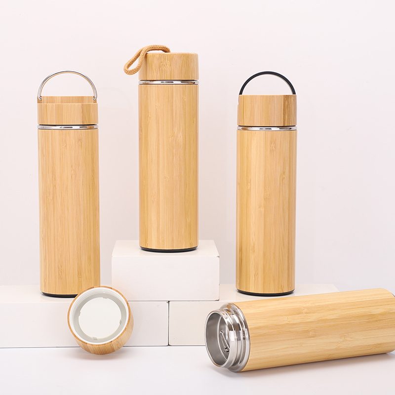 Hot Selling Stainless Steel Vacuum Flask with Tea Filter Double Wall Insulated Bamboo Water Bottle