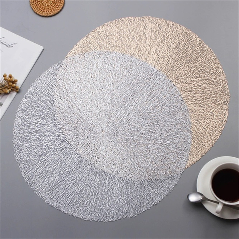 Gold Round  pvc beautiful Pressed Vinyl Table Hollow Out Washable Place Mats for Anniversary Dinner Kitchen Decorations