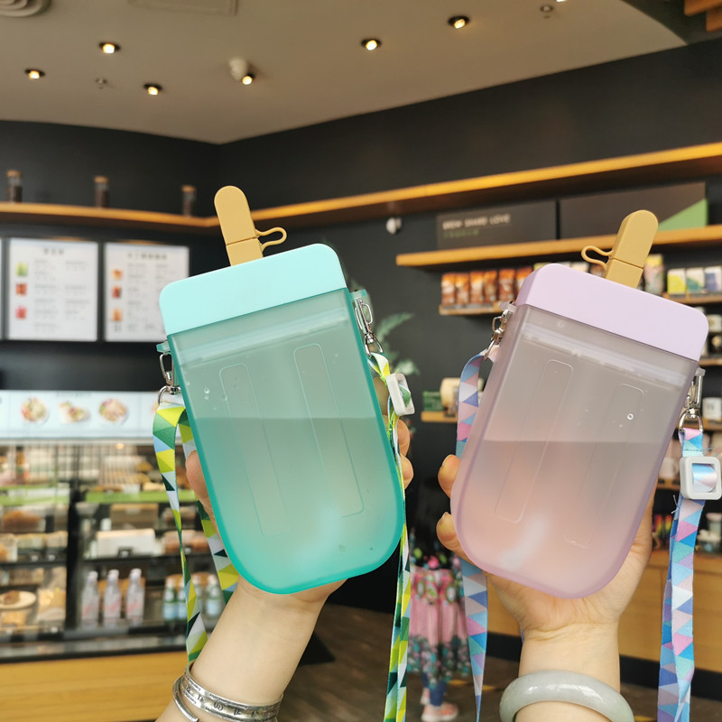 hot sale bpa free 300 ML Creative school kids Ice Cream Popsicle Cups Adjustable Shoulder Strap for School Girls