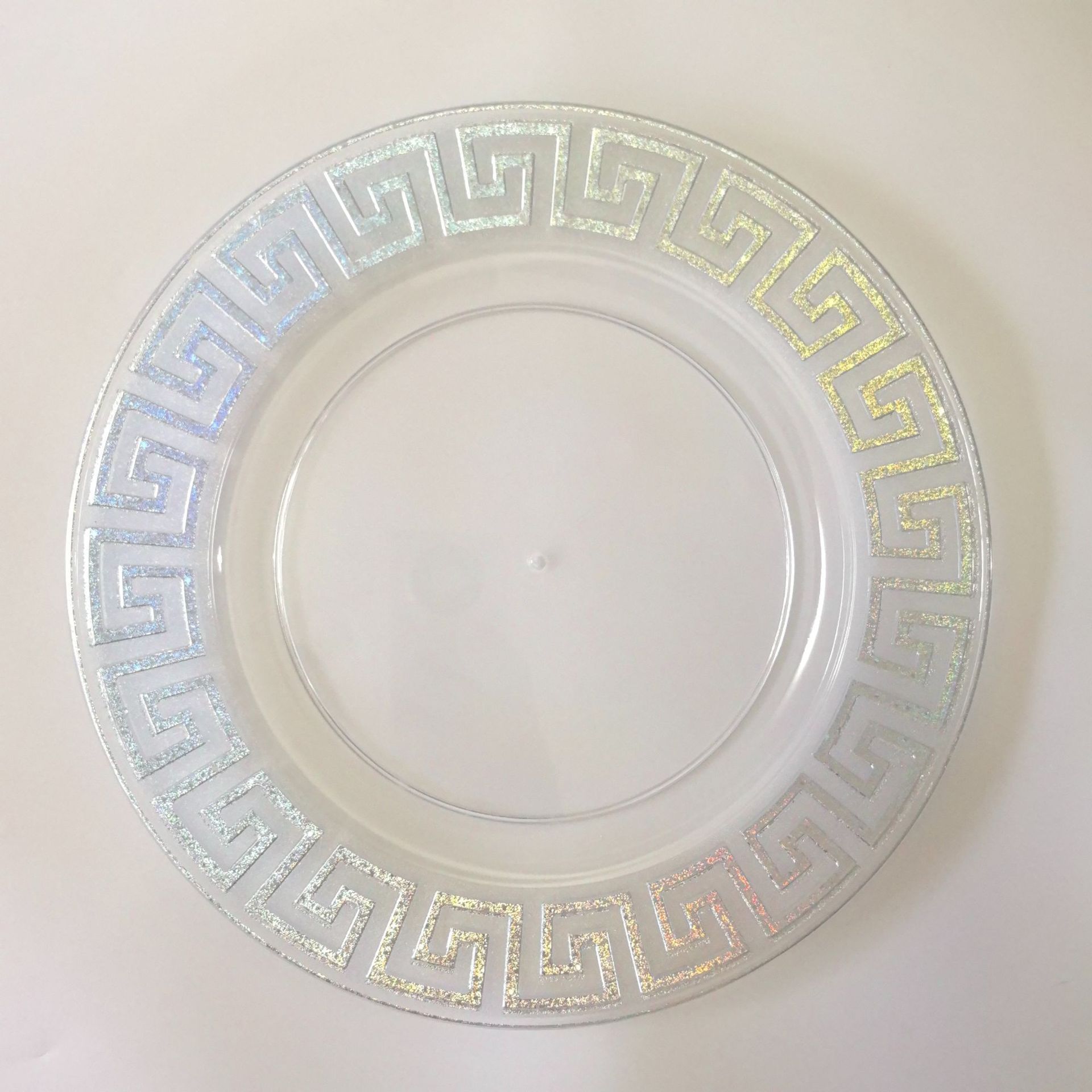 2024 wholesale wedding table decoration plastic round clear gold silver glitter charger plates for events and party