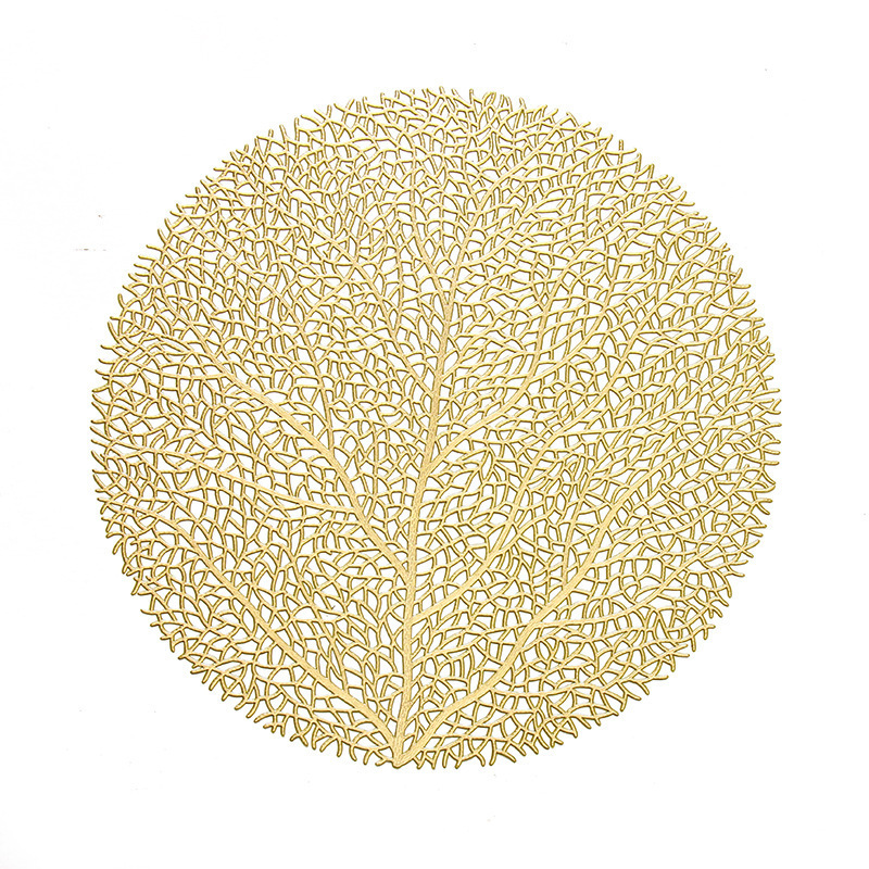 wholesale Table Decor Hollow Out tree lace round Metallic Gold Charger Plates Mats Vinyl PVC Placemats for wedding