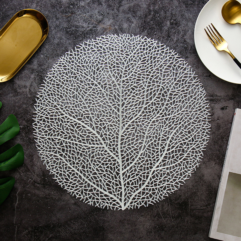 wholesale Table Decor Hollow Out tree lace round Metallic Gold Charger Plates Mats Vinyl PVC Placemats for wedding