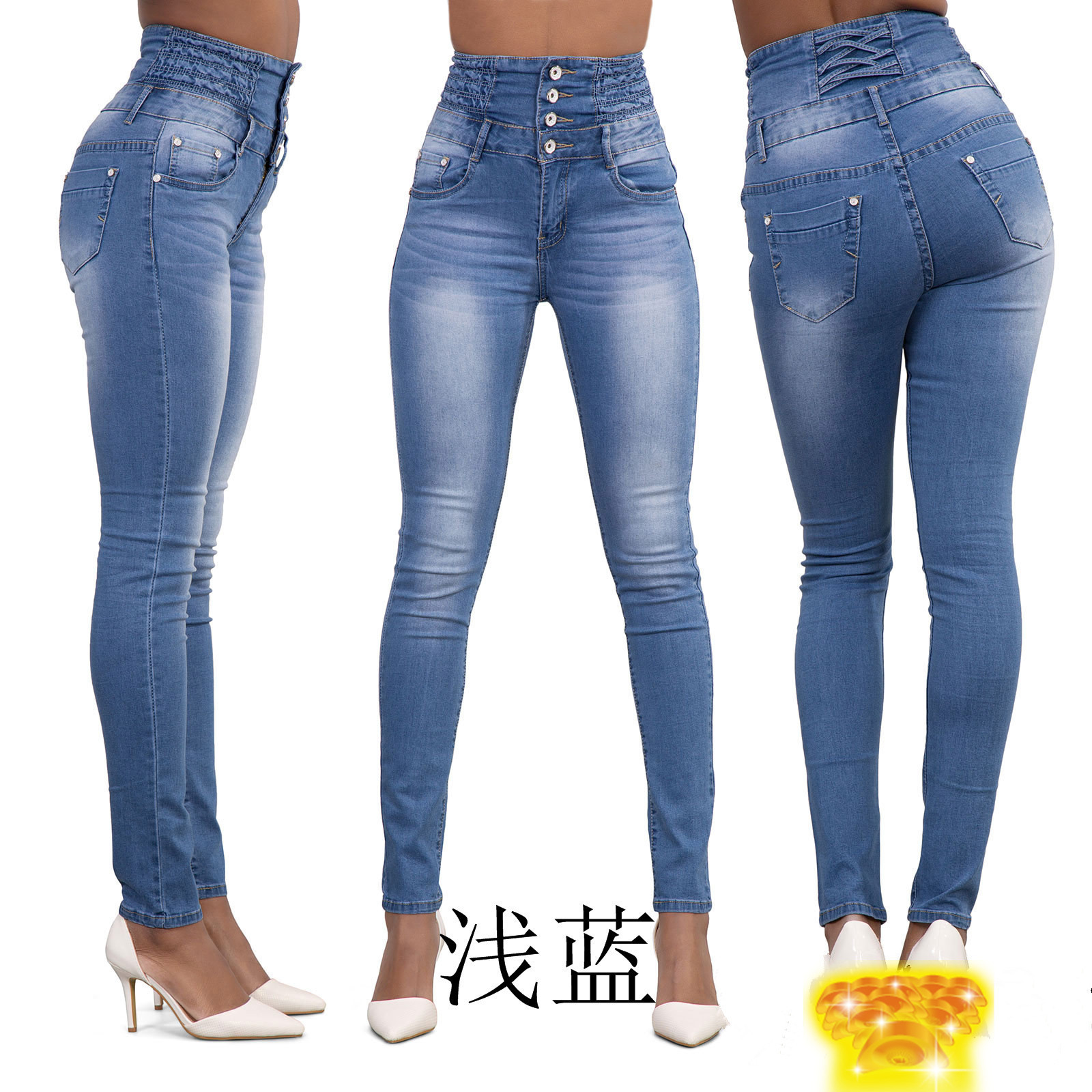 wholesale Hot sale fashion Black Skinny Hole Ripped Denim colombian jeans elastic Pants Trousers Women's Plus Size Jeans