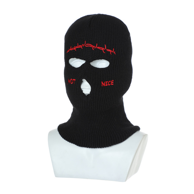 Wholesale fashion Solid color 3 hole ski mask beanie winter warm caps face mask custom knitted Balaclava cap