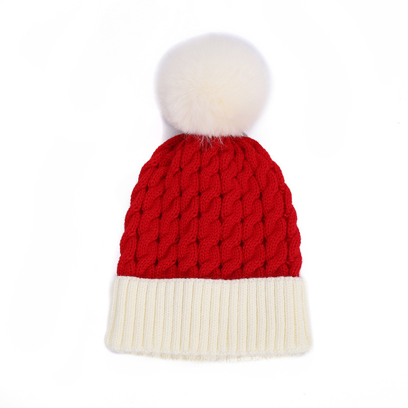 Christmas Hats Warm Winter Beanie Knitted Hats Merry Xmas Red White Pom Pom Beanies for Winter Men Women Kids Adult