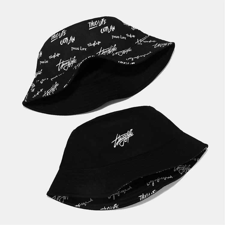 Two Side Bucket Hat One Side With Embroidery Logo On Front One Side With All Over Printed Logo Reversible Bucket hat