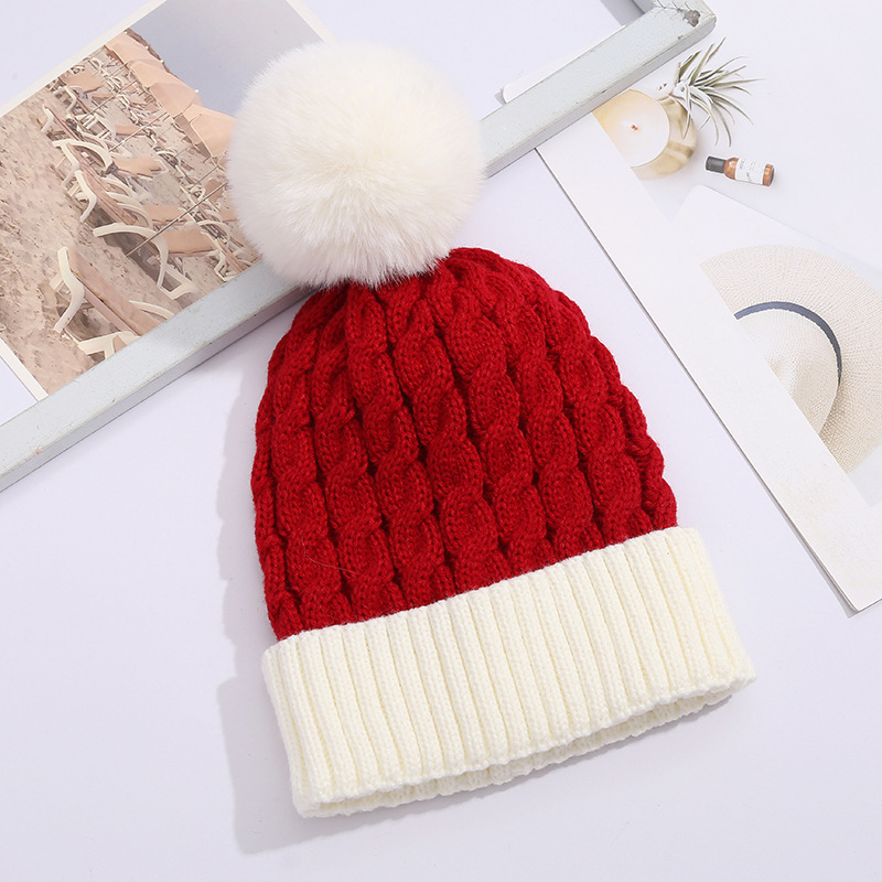 Christmas Hats Warm Winter Beanie Knitted Hats Merry Xmas Red White Pom Pom Beanies for Winter Men Women Kids Adult