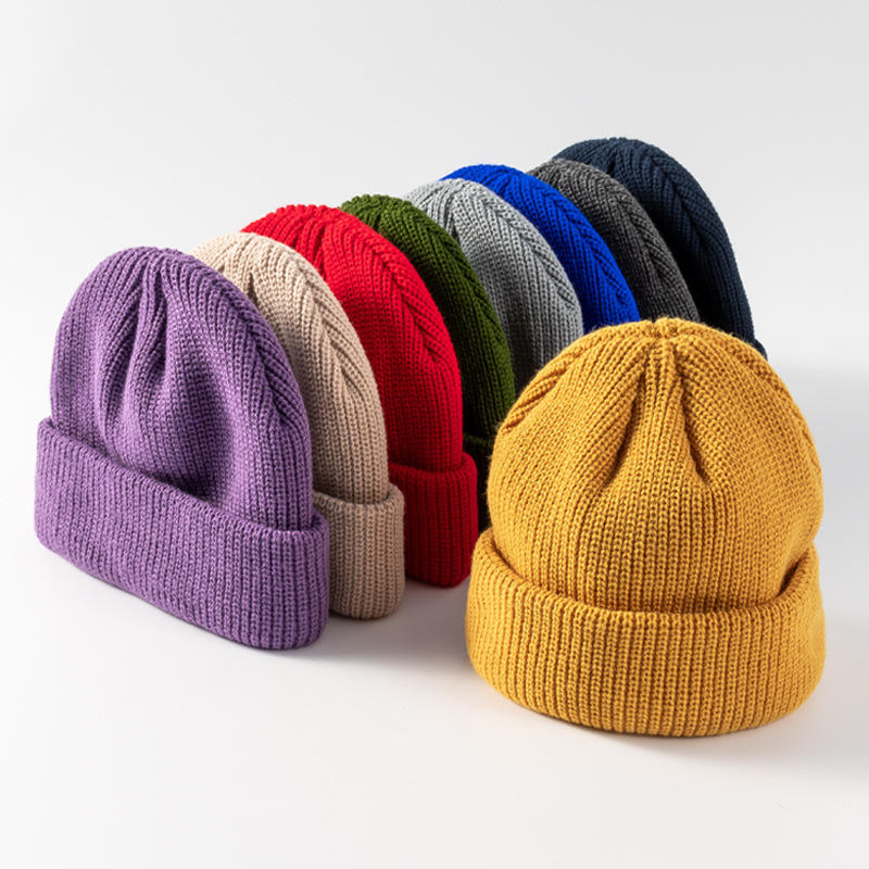 autumn winter adult warm multi solid color acrylic custom unisex acrylic cuffed plain knitted beanie