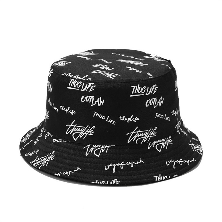 Two Side Bucket Hat One Side With Embroidery Logo On Front One Side With All Over Printed Logo Reversible Bucket hat