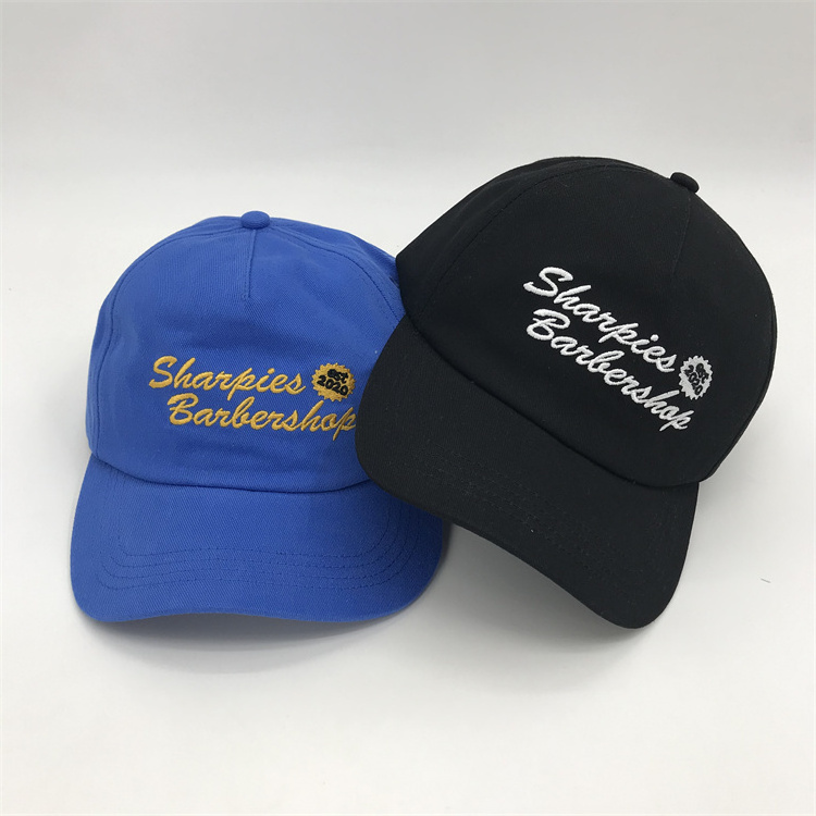 5 Panel Short Brim Unstructured Cap 100% Cotton Wholesale  Low Profile Hat With Custom Embroidery Logo