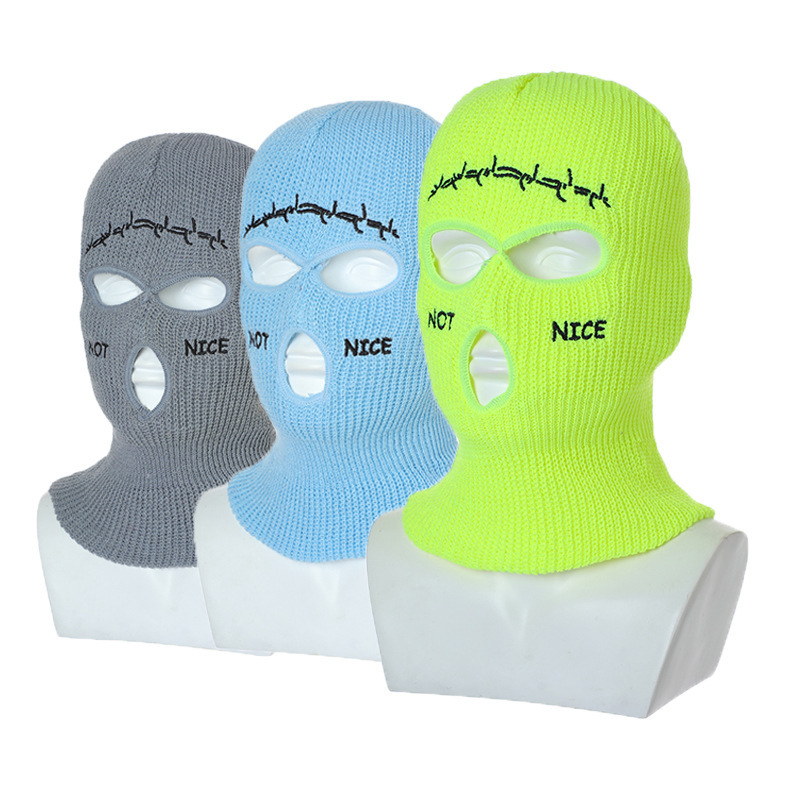 Wholesale fashion Solid color 3 hole ski mask beanie winter warm caps face mask custom knitted Balaclava cap