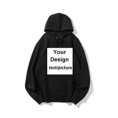 Custom logo 330gsm high quality plain Black pullover sweatshirts oversized drop shoulder blank fleece hoodies for men