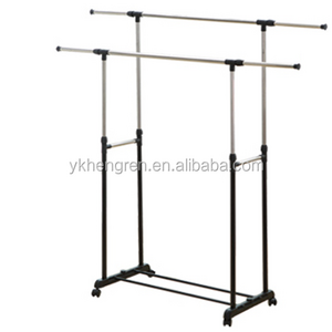 Floor telescopic double rod hanging clothes rack indoor drying rack