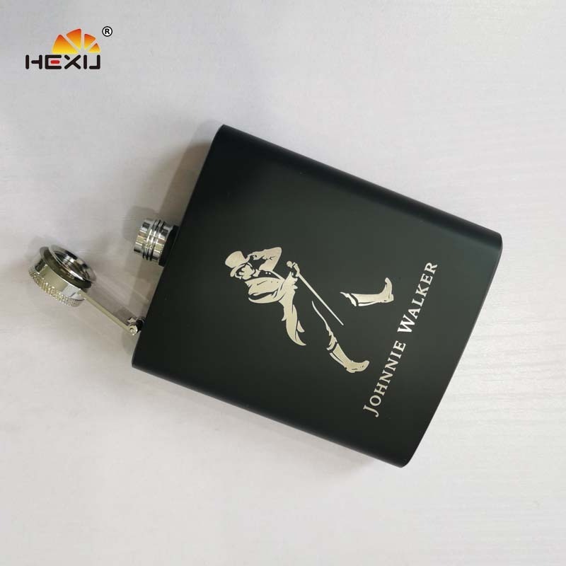 Stainless Steel laser Engraving 7oz Black Color Painting Flat 200ml Hip Flask