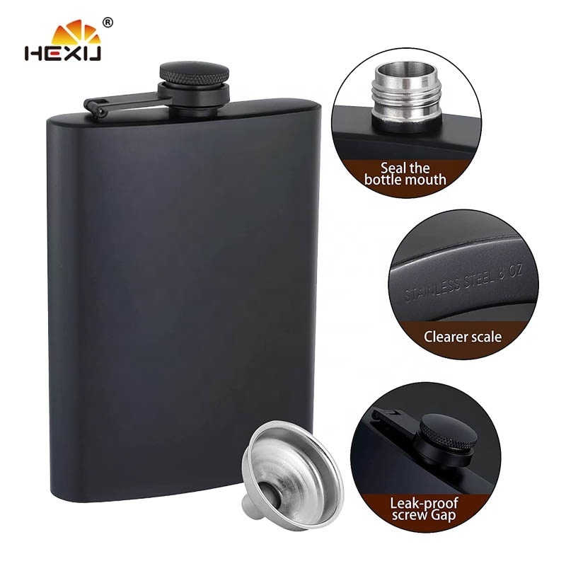 Wholesale Stainless Steel Alcohol 8oz Matt Black Painting Whiskey Hip Flasks For Men