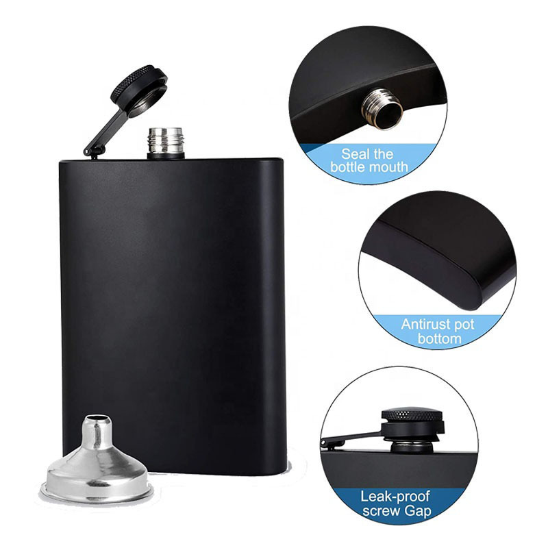 Wholesale Stainless Steel Alcohol 8oz Matt Black Painting Whiskey Hip Flasks For Men