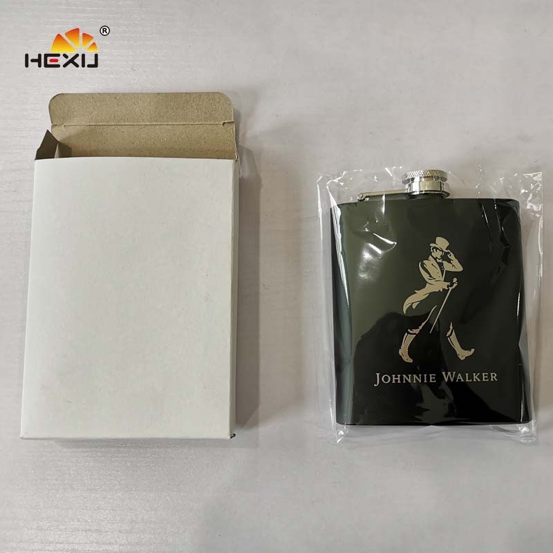 Stainless Steel laser Engraving 7oz Black Color Painting Flat 200ml Hip Flask