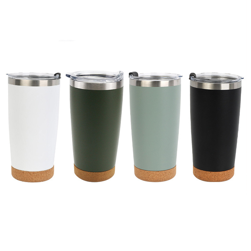 20oz Tumbler with Cork Bottom Wooden Insulated Stainless Steel Travel Car Coffee Mug Cup Beer Pint with Opener Lid