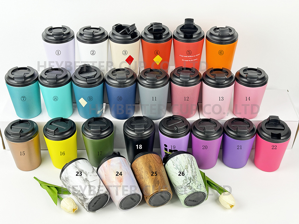 Double-Walled Stainless Steel 12oz reusable coffee cups with lid leak-proof recyclable 12 oz travel insulated coffe tumbler mug