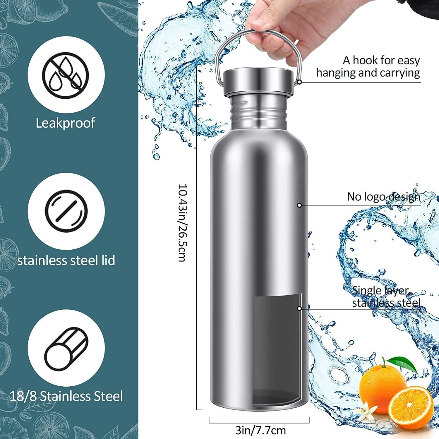 500ml 750ml Stainless Steel Single Wall Sports Bottle for Cyclists Camping Travel Outdoor Wholesale Single Layer Water Bottle