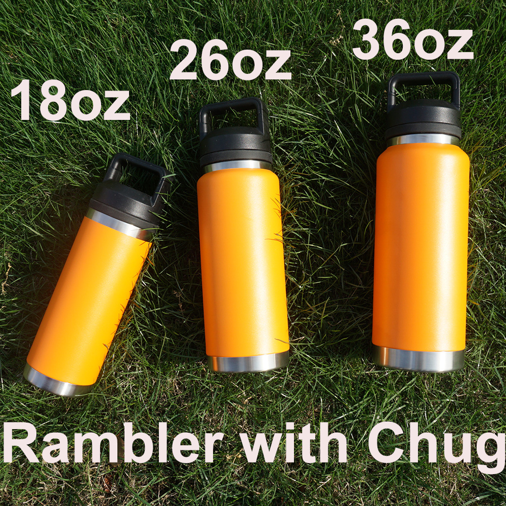 18oz 36oz 64oz yetys Double Wall Vacuum Sealed Stainless Steel Water Bottle with Wide Mouth Handle Chug Lid