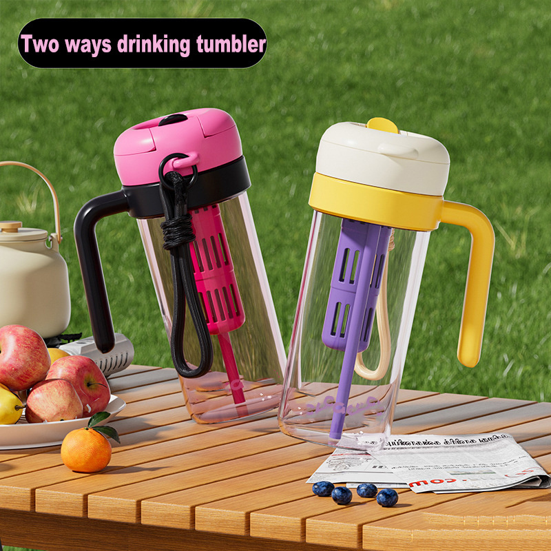 900ml 30oz  Plastic Tumbler with Handle Straw Handgrip Two Drinking Way BPA FREE Water Bottles