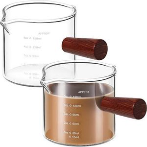 Espresso cup with Wooden Handle 75ML Double Spout Mini Measuring Cup Espresso Accessories for Making Milk Coffee