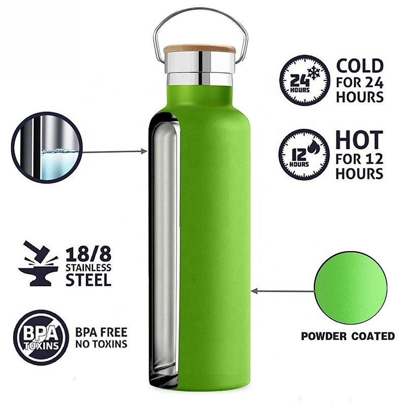 High Quality Black Sports Metal Bicycle Bottle with Custom Logo 750ml Double Wall Stainless Steel Vacuum Insulated Water Bottle