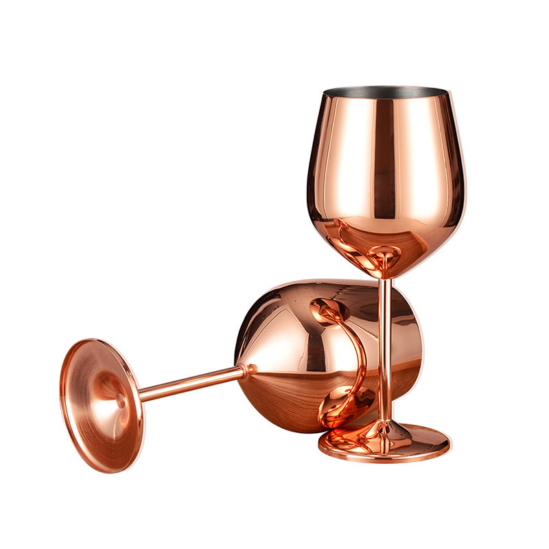 Classic 500ml Copper Plated Stem Stainless Steel Unbreakable Stemmed Wine Glasses Steel Wine Goblets for Wedding