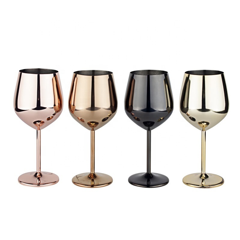 Classic 500ml Copper Plated Stem Stainless Steel Unbreakable Stemmed Wine Glasses Steel Wine Goblets for Wedding