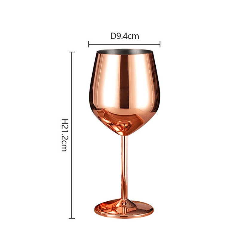 Classic 500ml Copper Plated Stem Stainless Steel Unbreakable Stemmed Wine Glasses Steel Wine Goblets for Wedding