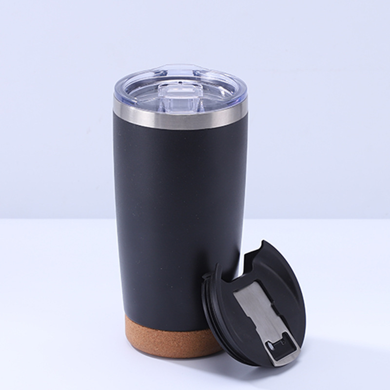 20oz Tumbler with Cork Bottom Wooden Insulated Stainless Steel Travel Car Coffee Mug Cup Beer Pint with Opener Lid