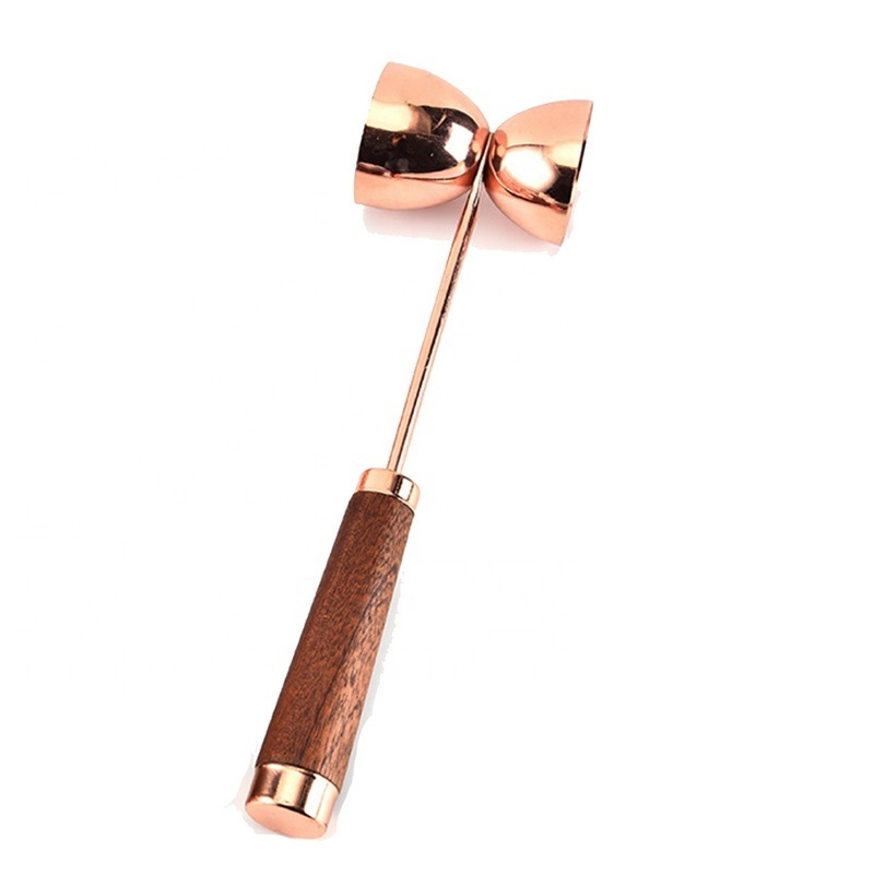 Beverage Bar Cocktail Strainer  Wooden Handle Jigger Copper Electro Plated Double Gold Slim Jigger with Wood Handle Paddle