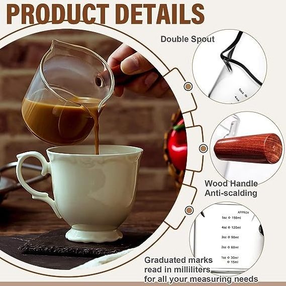 Espresso cup with Wooden Handle 75ML Double Spout Mini Measuring Cup Espresso Accessories for Making Milk Coffee