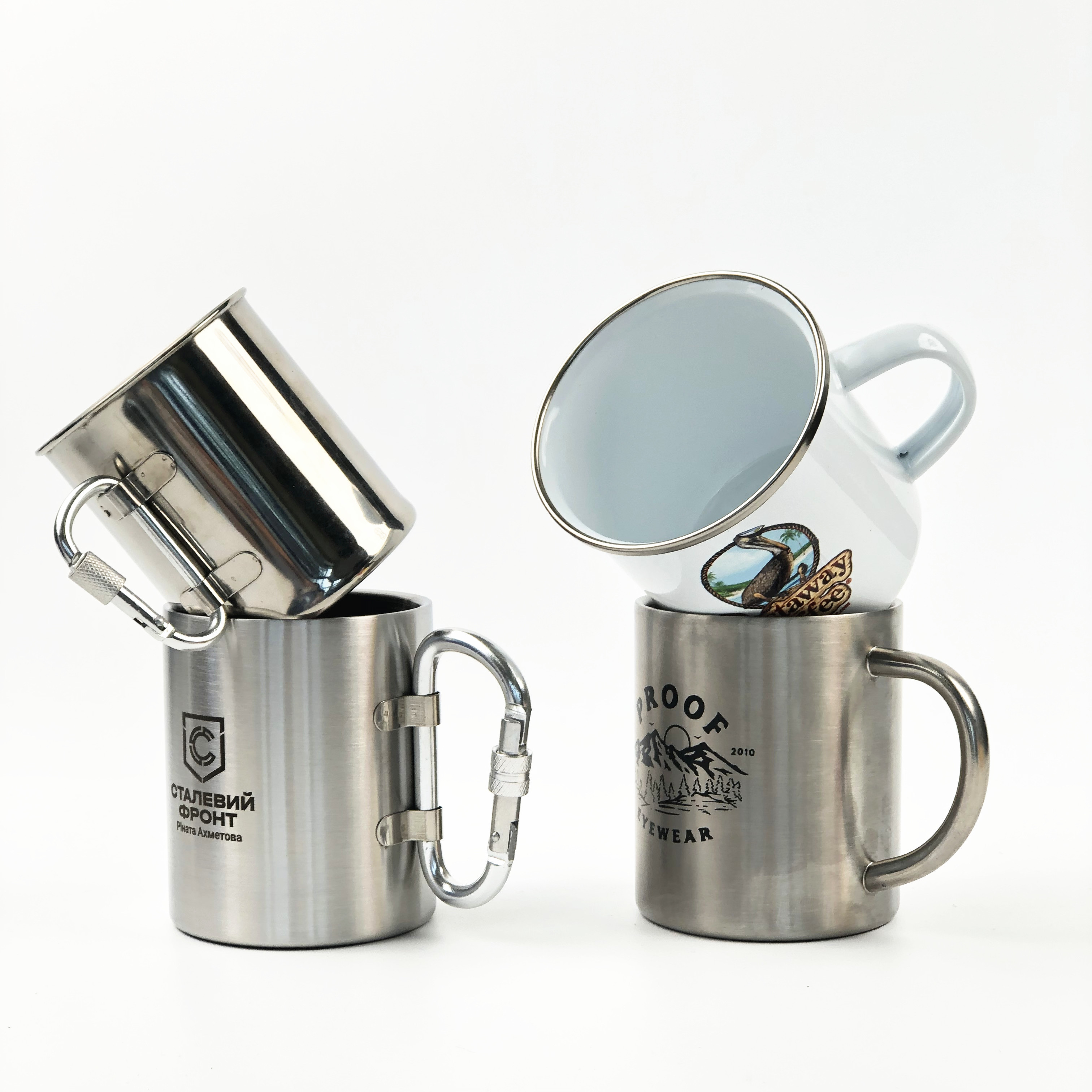 Camping Carabiner Coffee Drinking Folding Mug with Handle Stainless Steel Cup Metal Double Wall Beer Tea Pint 200ml 300ml 400ml