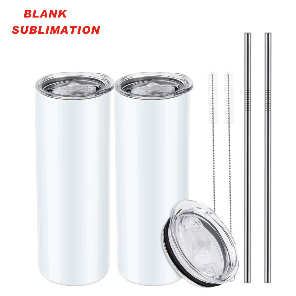 20oz 30oz Skinny White Straight Sublimation Blanks Stainless Steel Tumblers With Straws