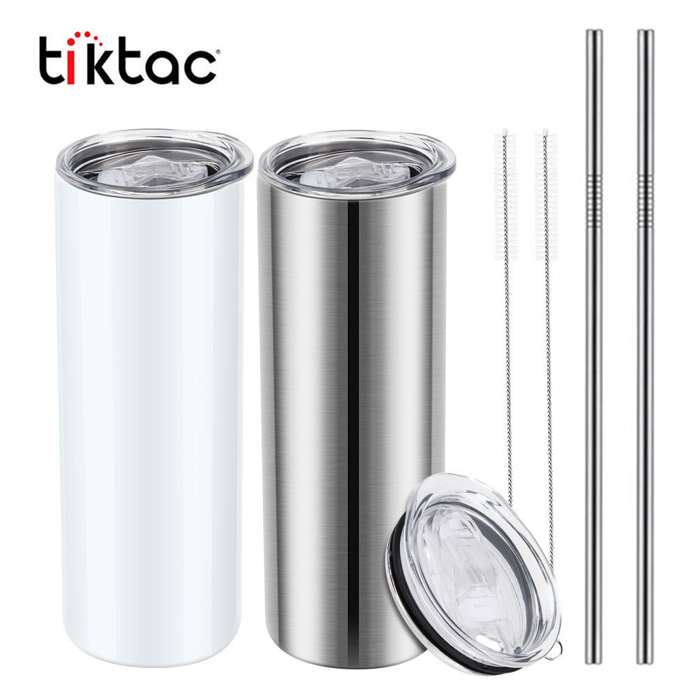 20oz 30oz Skinny White Straight Sublimation Blanks Stainless Steel Tumblers With Straws