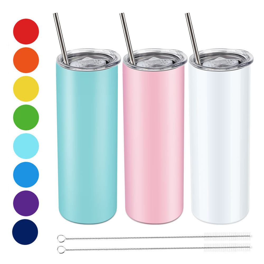 20oz 30oz Skinny White Straight Sublimation Blanks Stainless Steel Tumblers With Straws