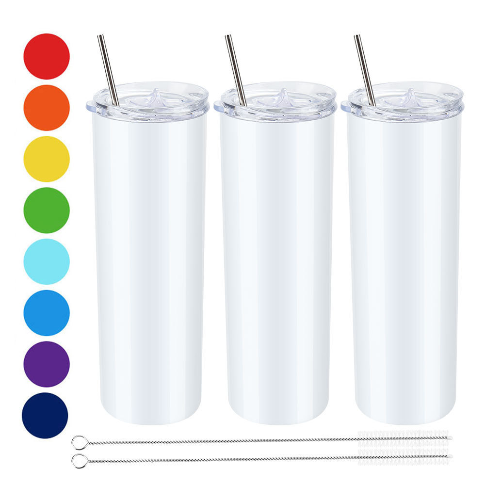 Hot sales 20oz Double Wall Stainless Steel Sublimation Blanks Coffee And Wine Straight Skinny Tumbler Cups With Straw