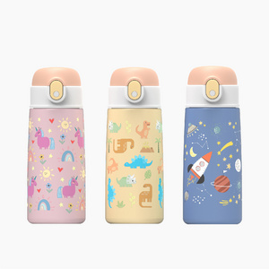 500ml Stainless Steel Children Cute Cartoon Vacuum Flasks Kids Tumbler Thermos Mug Thermal Water Bottle with Straw