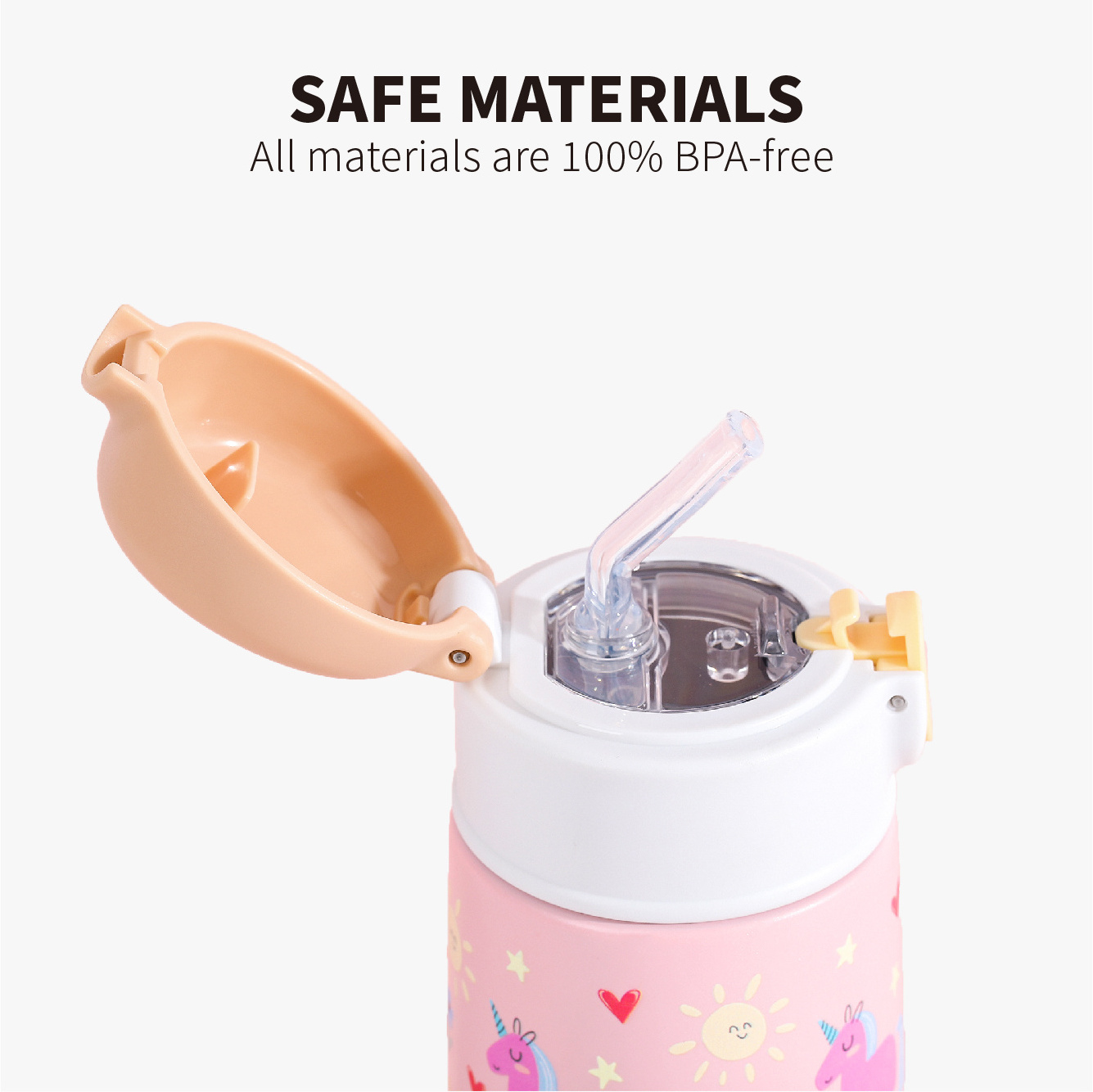 500ml Stainless Steel Children Cute Cartoon Vacuum Flasks Kids Tumbler Thermos Mug Thermal Water Bottle with Straw