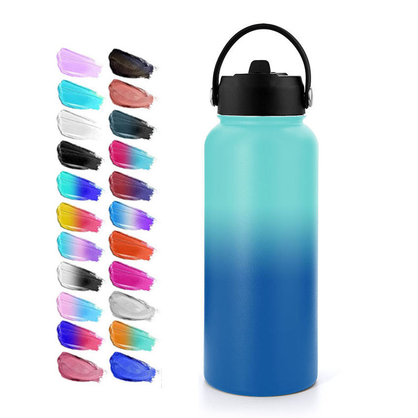 Custom Logo Double Wall Insulated Wide Mouth Sports Water Bottle 32oz 40oz Stainless Steel Water Bottle with 3 Lids