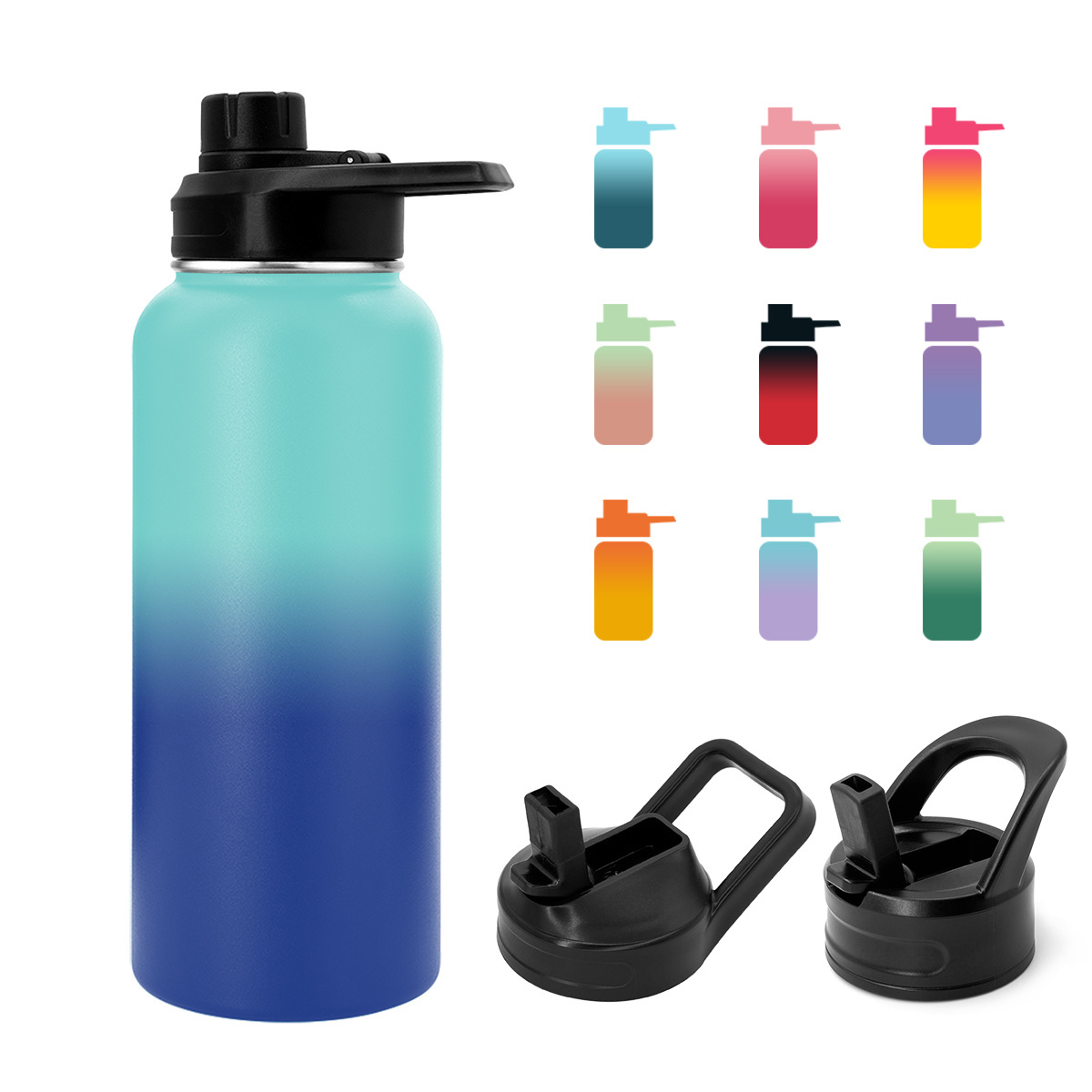 BPA Free Double Wall Stainless Steel Water Bottle Vacuum Insulated Flask Leak Proof Sports Bottle with Lid Straw and Brush