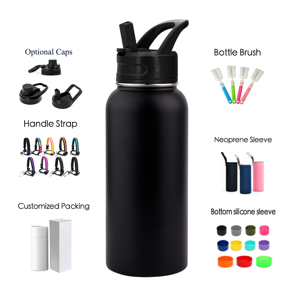 Hot Sell Custom Sports Water Bottle Dark Green Stainless Steel Double Wall Insulated Tumbler with Lid For Gym