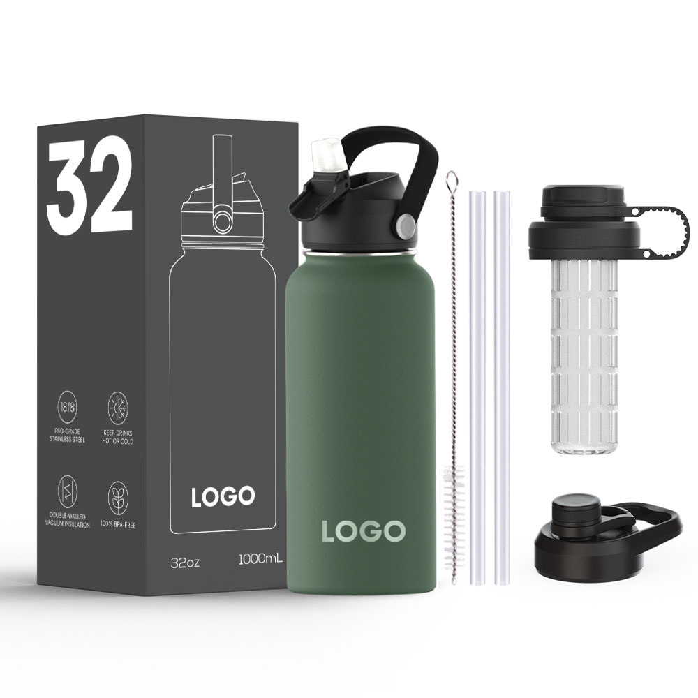 Hot Sell Custom Sports Water Bottle Dark Green Stainless Steel Double Wall Insulated Tumbler with Lid For Gym